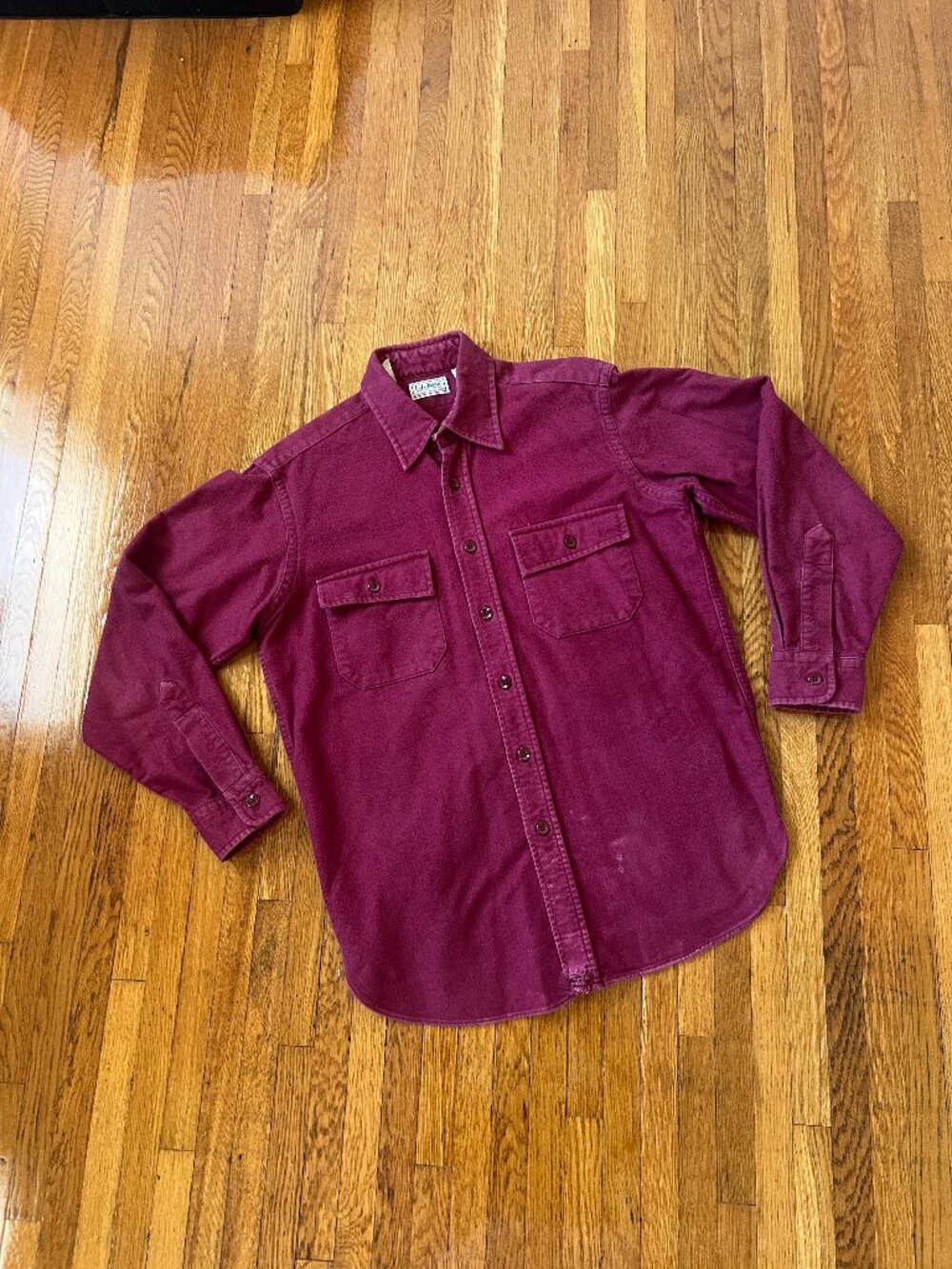 L.L.Bean Vintage 90s USA Made Distressed Maroon Chamois Button-Up Shirt - Medium